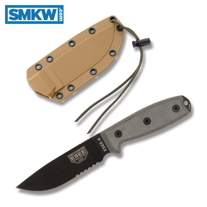 ESEE 4S MB Gray Micarta Handle Black Partially Serrated Blade with Coyote Brown MOLLE Sheath product image