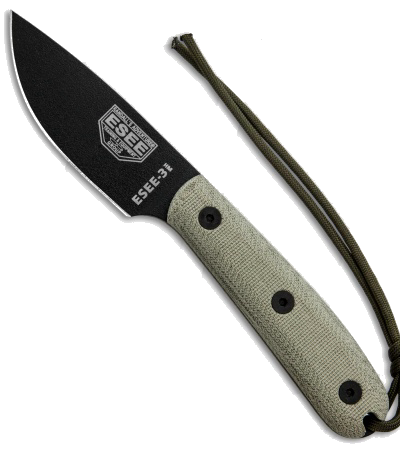 ESEE ESEE-3HM Black Fixed Blade Knife with Tan Micarta Handle and Leather Sheath product image