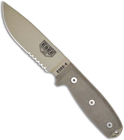 ESEE 4S-MB-DT Wilderness Knife Desert Tan Serrated with MOLLE Back