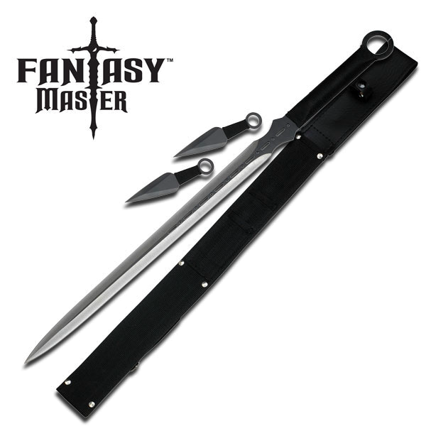product image for Fantasy Master Black Silver Blade Double Edge Knife Set with 2 Kunai Throwing Knives