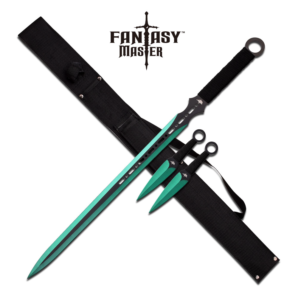 product image for Fantasy-Master Black Green Blade Double Edge Ninja Sword Set
