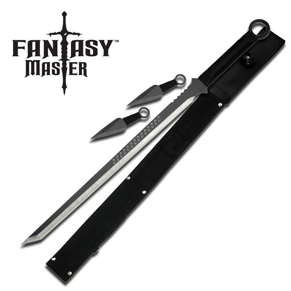 product image for Fantasy-Master Black Fantasy Tanto Sword with 2 Throwing Knives