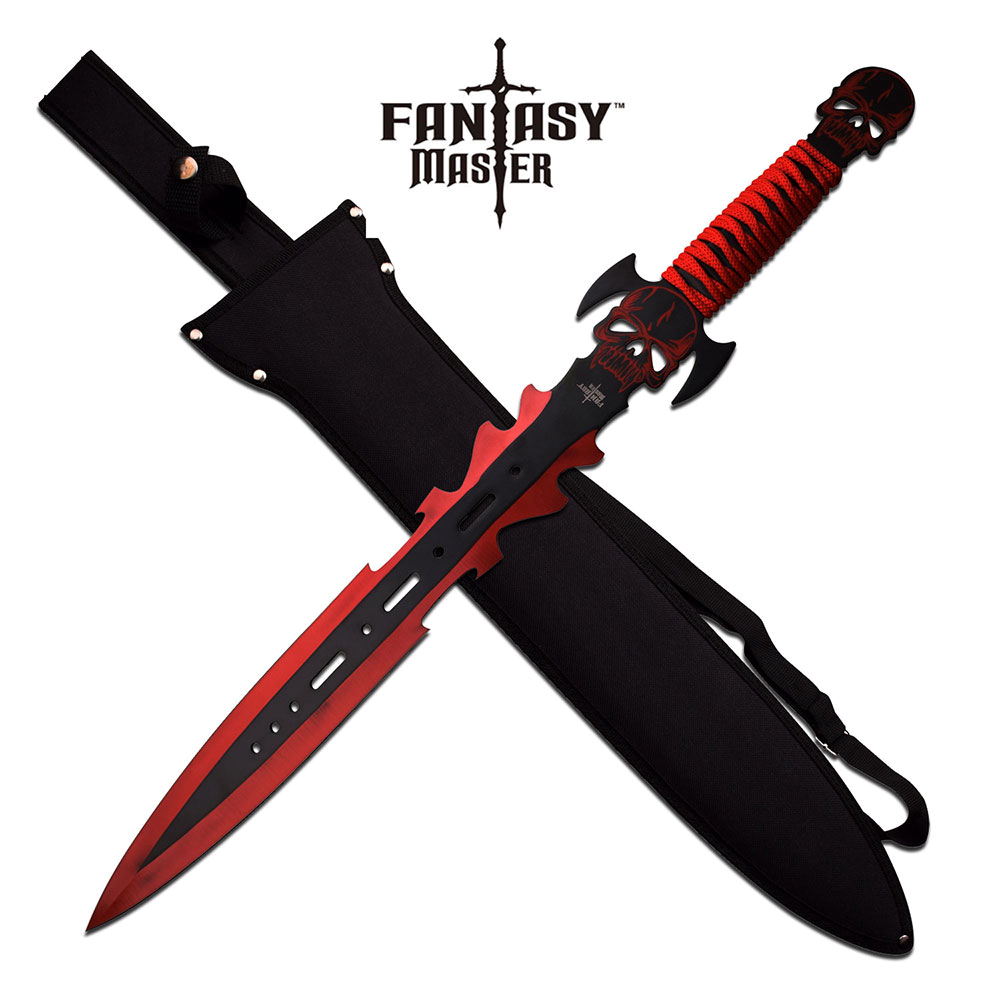 product image for Fantasy-Master Red Black Short Sword 27 with Demon Skull Gladius Shoulder Sheath