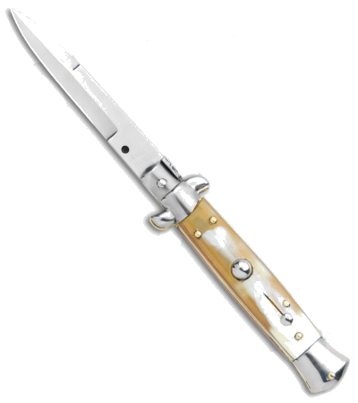 product image for Frank B 7.5" Italian Stiletto White Pearlex Automatic Knife Satin Bayonet