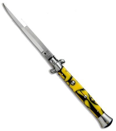 product image for Frank-B SKM Italy 11" Stiletto Automatic Knife Killer Bee Acrylic Handle Satin Bayonet