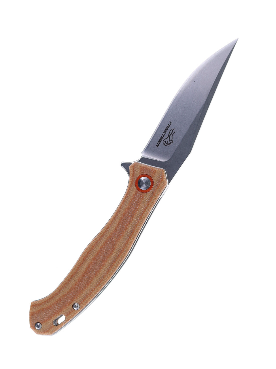 Freetiger FT 958 Brown Folding Knife Linen Micarta Handle D2 Plain Edge Stonewash Finish
