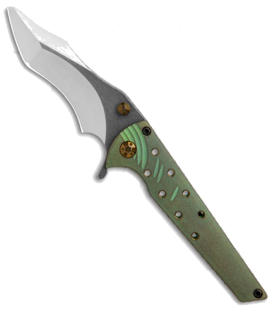 product image for Gavko Custom Leopard Green Titanium Frame Lock Knife Nitro V Satin/Acid Stonewash