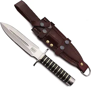product image for GCS Handmade Black Micarta Handle D2 Steel Hunting Knife GCS 166 with Leather Sheath