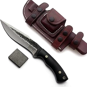 product image for GCS 240 Handmade Black Micarta Handle D2 Tool Steel Hunting Knife with Leather Sheath