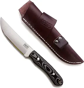product image for GCS Black Handle D2 Steel Hunting Knife with Leather Sheath - Model GCS 307
