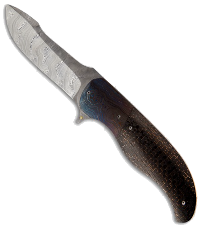 product image for George Muller LL-AA Flipper Folding Knife Violet Anodized Titanium Carbon Fiber Damascus