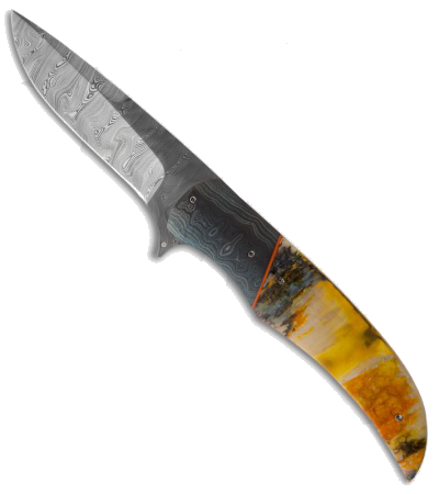 product image for George Muller LL-BB Blue Titanium Abalone Flipper Knife N690 Steel