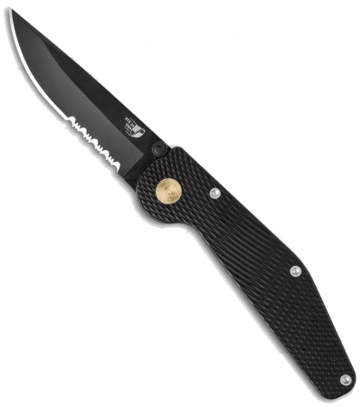 product image for GT Knives Police Drop Point Black Manual Knife ATS 34 Serrated GT 102