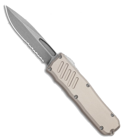 Guardian Tactical RECON-035 OTF Automatic Knife Tan Handle Stonewashed Partially Serrated Blade