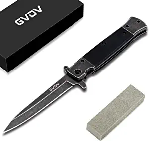 product image for GVDV Folding Pocket Knife - 7CR17 Stainless Steel EDC Knife with G10 Handle, Safety Liner Lock for Hunting, Camping, Hiking, Fishing - Stonewashed