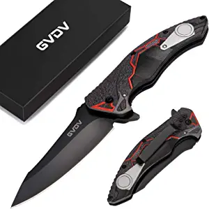 product image for GVDV Folding Knife - Assisted Opening Flipper with Pocket Clip, Safety Lock for Camping Hiking Fishing