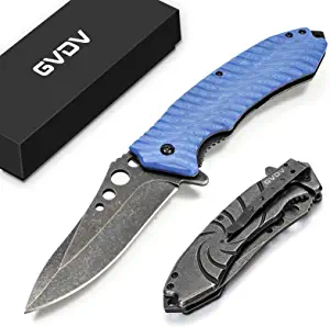 product image for GVDV Blue Folding Pocket Knife with G-10 Handle