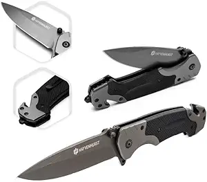 product image for Hayvenhurst Black Tactical Folding Knife with Aluminium Handle and Pocketclip Bottle Opener