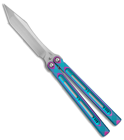 product image for Heibel Knives Menace Balisong Blue Pink Titanium RWL-34 Model 072