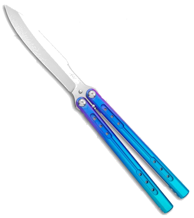 product image for Heibel Knives Sapient Balisong Blue Titanium Handles Satin Blade