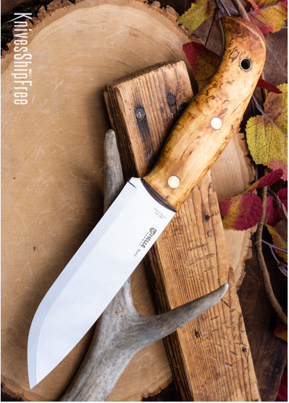 Helle Knives: Nord - Curly Birch - 5.79 Scandi Blade - 14C28N