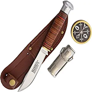 product image for Hen Rooster MR303 Stacked Leather Fixed Blade Knife Set with Compass and Match Case