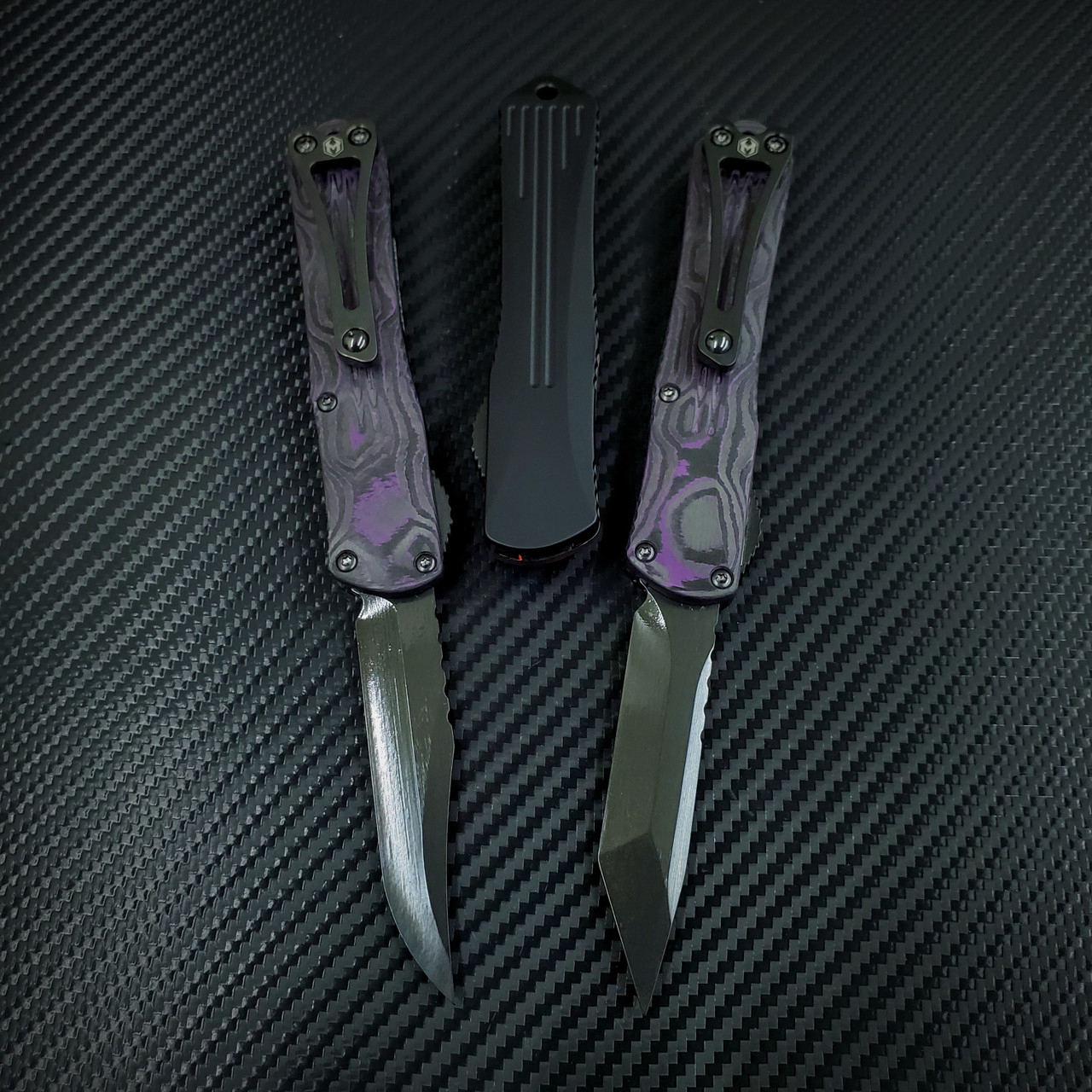 product image for Heretic Manticore S OTF Automatic Purple Camo CF Black Aluminum 023-6-A-PUCF