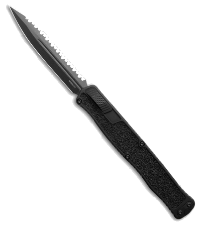 Heretic Cleric II OTF Auto Knife Black Aluminum Rubber 4 25 DLC D E Full Serr