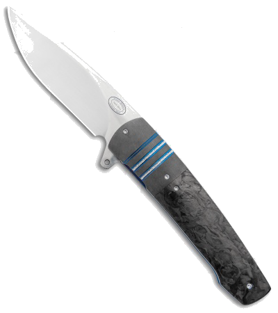 product image for Herucus Blomerus Custom LL 07 Blue Anodized Titanium Shred Carbon Fiber M390 Flipper Knife