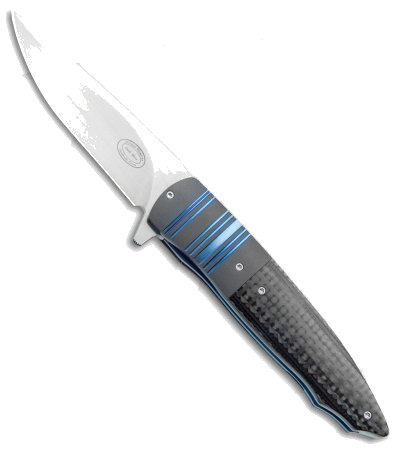 product image for Herucus Blomerus LL 08 Custom Flipper Knife Black Carbon Fiber/G-10 Blue Zirconium Bolsters N690 Satin Blade