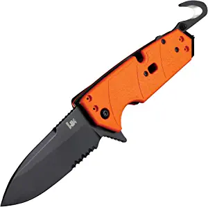 product image for Hogue 54214 HK Karma 3.75" Black Partially Serrated Spear Point Blade Orange G10 Handle