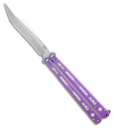 product image for HOM Design Chimera V2 Balisong Knife Purple G-10 Handle 4.75" Satin Blade