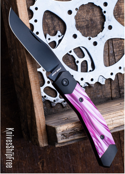 product image for Jack Wolf Knives Mini Cyborg Jack Slipjoint Integral Titanium Liners Bolsters Cosmic Pink Kirinite CPM S 90 V Black DLC