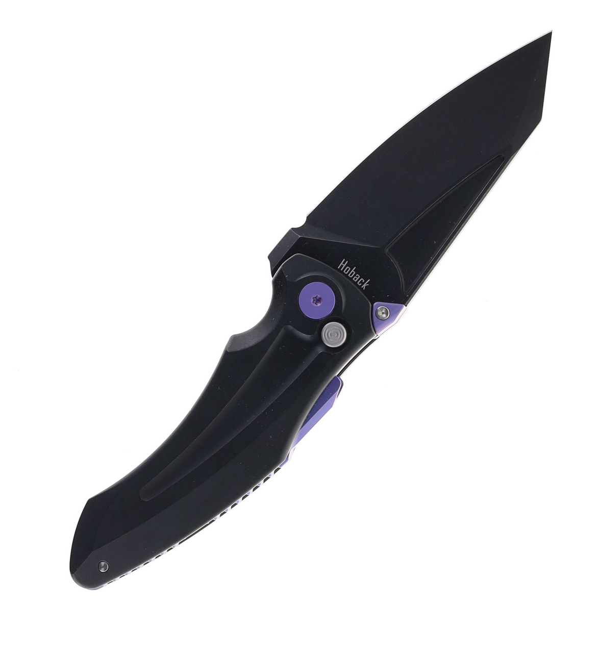 Jake Hoback Sumo Button Lock Folding Knife DLC Titanium Handle 20CV Plain Edge DLC Finish With Purple Accents
