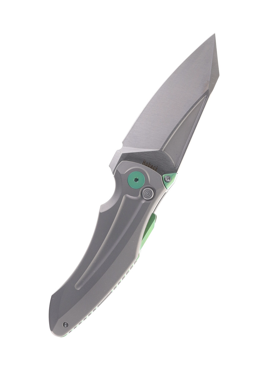 product image for Jake Hoback Sumo Folding Knife Gray Titanium Handle CPM-20CV Plain Edge Satin Finish with Green Accents