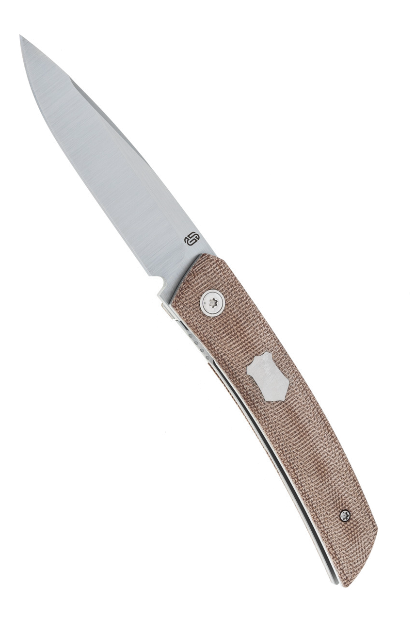 product image for Jared Oeser F22 Kickstop Flipper Brown Canvas Micarta