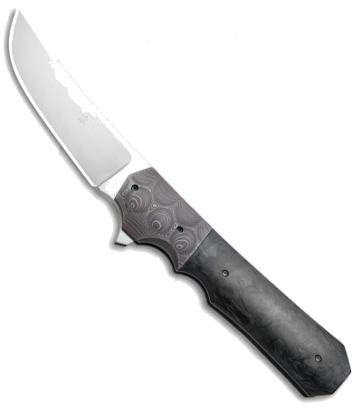 product image for Jason-Clark Kwaiken Flipper Knife Marbled Carbon Fiber Damascus CTS-XHP
