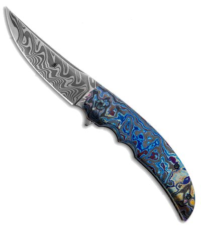 product image for Jason Clark Custom Persian Flipper Timascus Handle San Mai Damascus Blade Knife