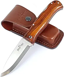 product image for JEO-TEC N17 Folding Knife Stainless Steel Sandvik 14C28N Scandi with Genuine Leather Sheath