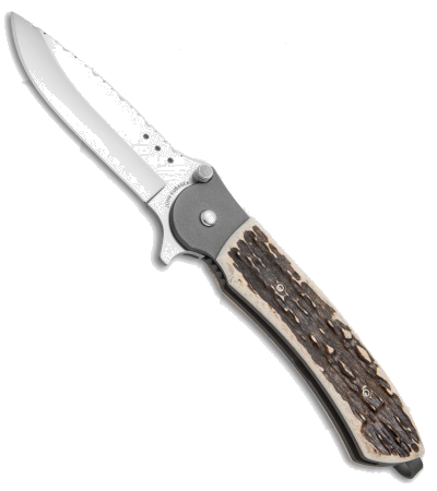 product image for John Kubasek Custom Drop Point Flipper Knife Jigged Bone CPM-154 Satin Finish