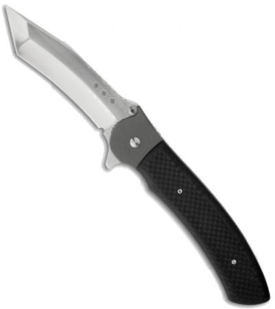 product image for John Kubasek Custom Modified Fighting Tanto Recurve Flipper Knife Carbon Fiber Titanium 154-CM