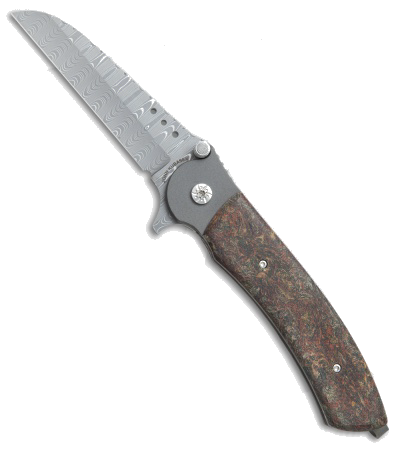 product image for John Kubasek Custom Wharncliffe Flipper Knife Rag Micarta Damascus
