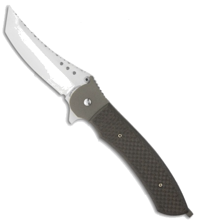 product image for John Kubasek Scimitar Tanto Flipper Knife Lightning Strike CF 154-CM Hand Satin