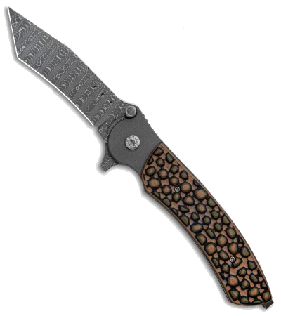 product image for John Kubasek Spirogash Custom Liner Lock Knife Multi-Cam Micarta Damascus Tanto Blade