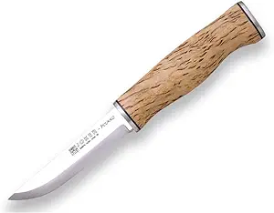product image for Joker CL127 Puukko Curly Birch Wood Handle 3.94" Blade in Sandvik 14C28N Steel with Brown Leather Sheath