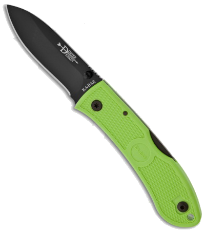 Ka-Bar Dozier Folding Knife Black AUS 8A Stainless Steel Drop Point Blade Green Zytel Handle 4062KG