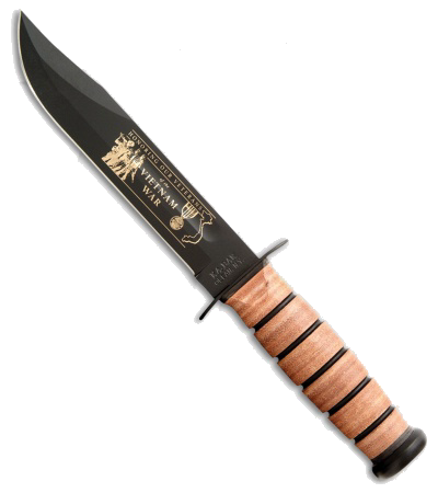 Ka-Bar Black 1095 Carbon Steel U.S. Army Fighting Knife with Brown Leather Sheath