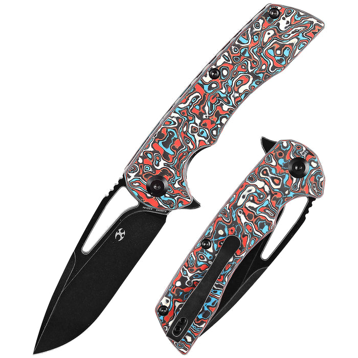 product image for KANSEPT K1001 Kryo Red Blue White Nebula Carbon Fiber Handle S35VN Blade Flipper Knife