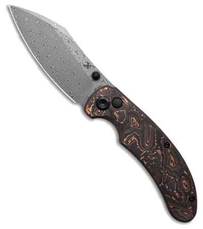 Kansept Knives Nesstreet Button Lock Knife Copper Carbon Fiber 3 6 Damascus product image