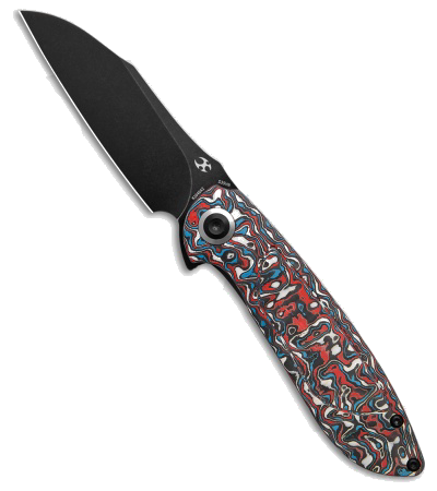 Kansept Knives Prometheus Liner Lock Knife Blue Red White CF 3 3 Black SW product image